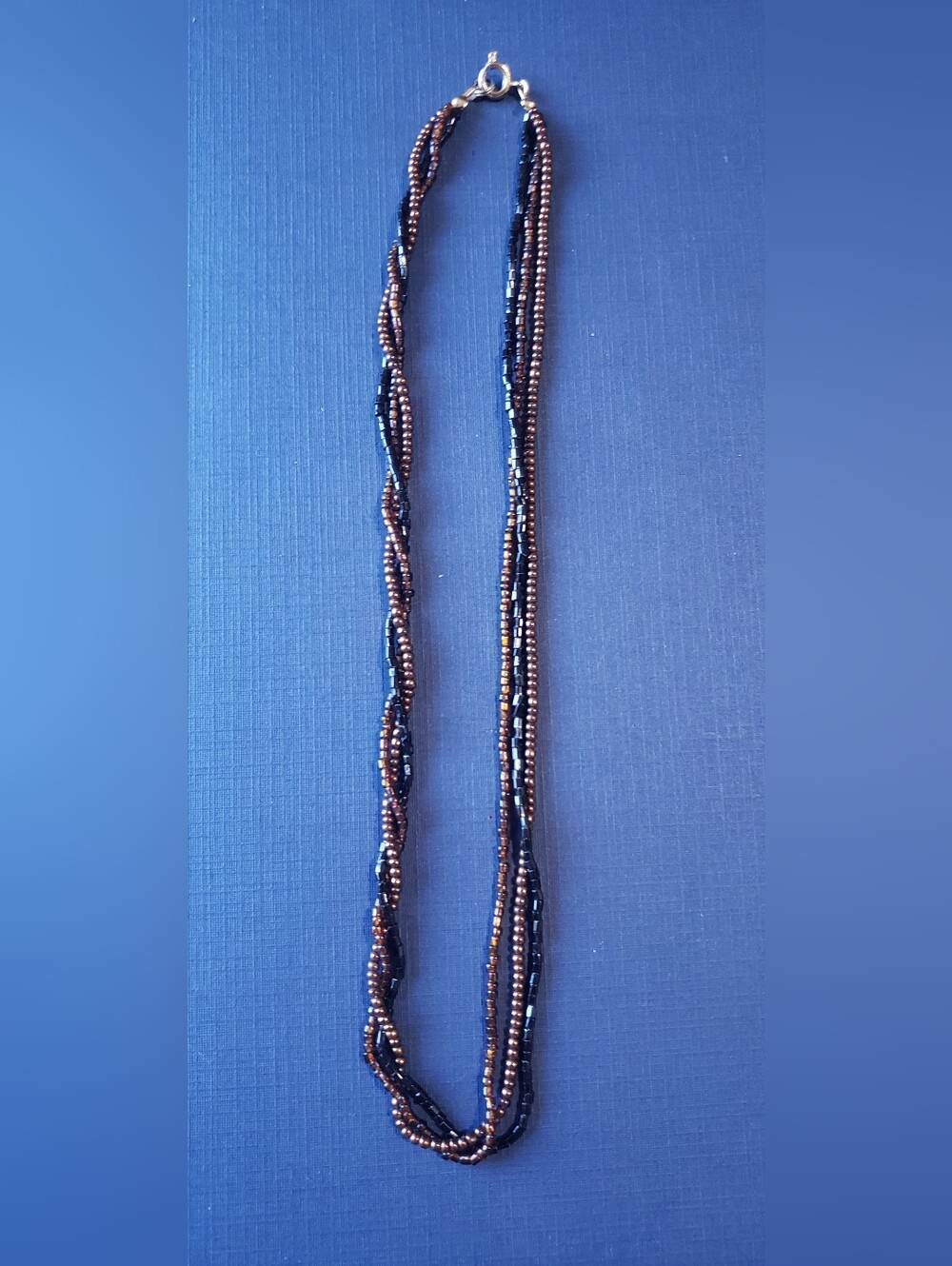 Handmade Black and Brown Seed Bead Twist Necklace